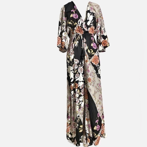 Jaase Pants - JAASE Wide Leg Floral Jumpsuit with Tassel Tie Waist